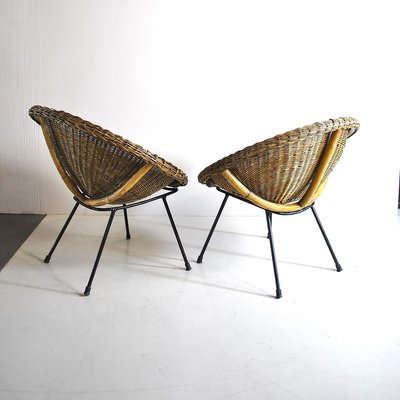 Italian Rattan Egg Chairs, 1950s, Set of 2-JQO-836507