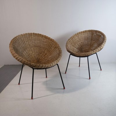 Italian Rattan Egg Chairs, 1950s, Set of 2-JQO-1293224