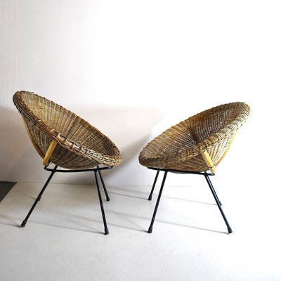 Italian Rattan Egg Chairs, 1950s, Set of 2-JQO-836507