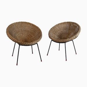 Italian Rattan Egg Chairs, 1950s, Set of 2-JQO-1293224