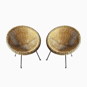 Italian Rattan Egg Chairs, 1950s, Set of 2-JQO-836507