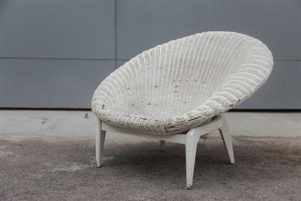 Italian Rattan & Lacquered Lounge Chair, 1950s-EH-595133