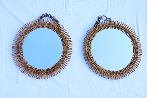 Italian Rattan Mirror, 1950s, Set of 2-KMQ-1814503