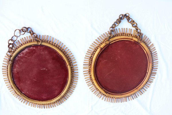 Italian Rattan Mirror, 1950s, Set of 2-KMQ-1814503