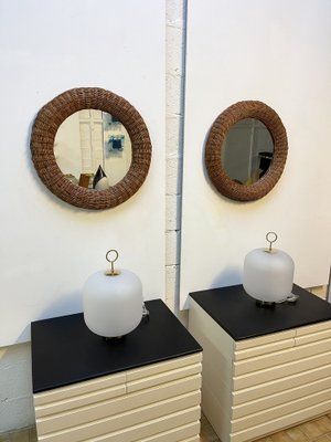 Italian Rattan Round Mirror, 1970s, Set of 2-FUE-1094420