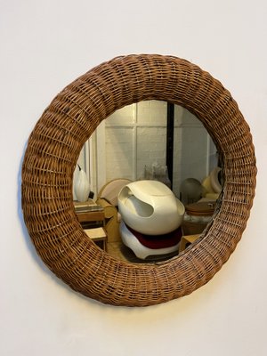 Italian Rattan Round Mirror, 1970s, Set of 2-FUE-1094420