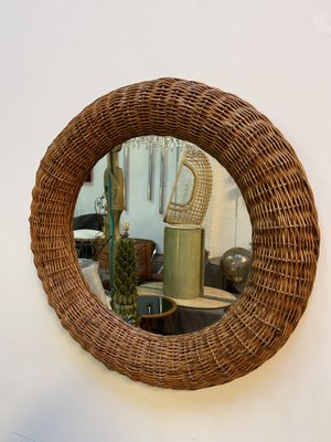 Italian Rattan Round Mirror, 1970s, Set of 2-FUE-1094420