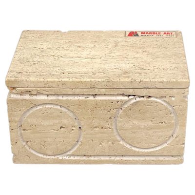 Italian Rectangular Decorative Box in Travertine and Cork from Marble Art, 1970s-LYQ-1324673