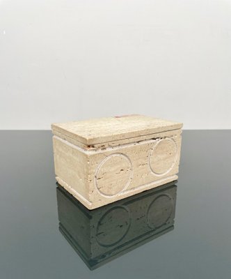 Italian Rectangular Decorative Box in Travertine and Cork from Marble Art, 1970s-LYQ-1324673