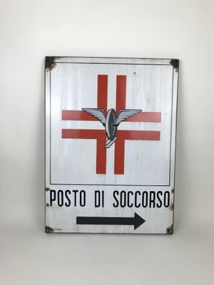 Italian Rectangular Enameled Metal Railway Emergency Care Sign, 1950s-YNA-656562