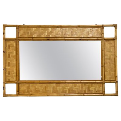 Italian Rectangular Mirror with Bamboo, Rattan and Wicker Structure, 1970s-JDR-1126140