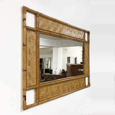 Italian Rectangular Mirror with Bamboo, Rattan and Wicker Structure, 1970s-JDR-1126140