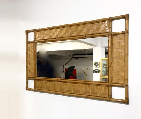 Italian Rectangular Mirror with Bamboo, Rattan and Wicker Structure, 1970s-JDR-1126140