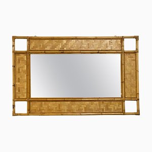 Italian Rectangular Mirror with Bamboo, Rattan and Wicker Structure, 1970s-JDR-1126140