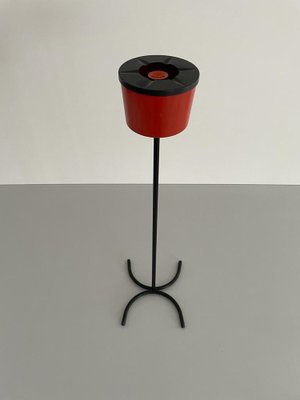 Italian Red and Black Metal Floor Ashtray with Arc Foots, 1970s-RDS-1736595