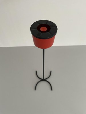 Italian Red and Black Metal Floor Ashtray with Arc Foots, 1970s-RDS-1736595