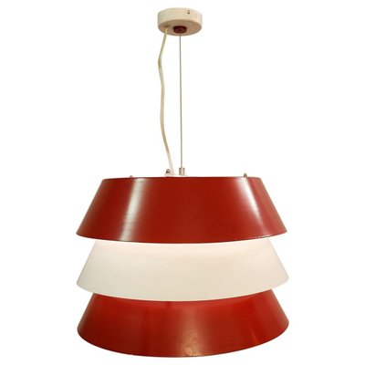 Italian Red and White Metal Pendant Lamp, 1960s-FGA-923253