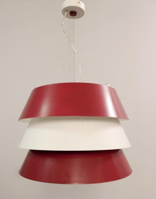 Italian Red and White Metal Pendant Lamp, 1960s-FGA-923253