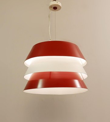 Italian Red and White Metal Pendant Lamp, 1960s-FGA-923253