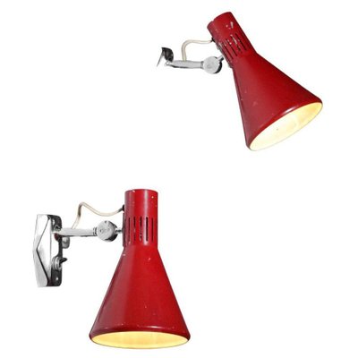 Italian Red Lacquered Sconces from Stilnovo, 1960s, Set of 2-YU-1075704