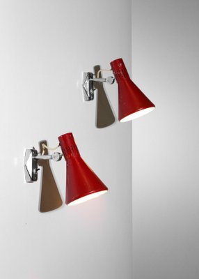 Italian Red Lacquered Sconces from Stilnovo, 1960s, Set of 2-YU-1075704