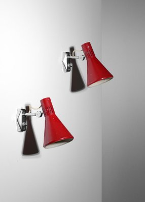 Italian Red Lacquered Sconces from Stilnovo, 1960s, Set of 2-YU-1075704