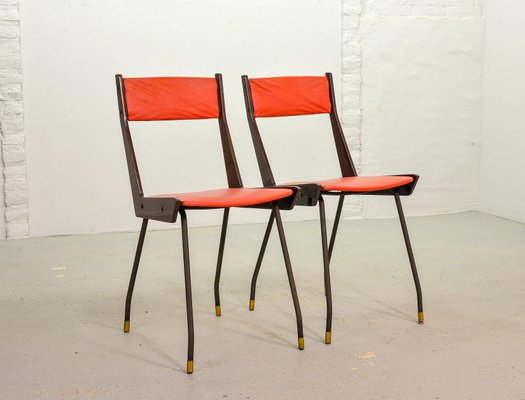 Italian Red Leatherette Dining Chairs by Gianfranco Frattini for R&B, 1950s, Set of 6-IXC-892915