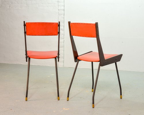 Italian Red Leatherette Dining Chairs by Gianfranco Frattini for R&B, 1950s, Set of 6-IXC-892915