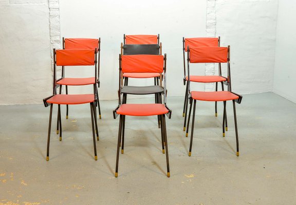 Italian Red Leatherette Dining Chairs by Gianfranco Frattini for R&B, 1950s, Set of 6-IXC-892915