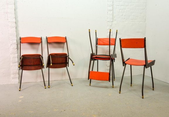 Italian Red Leatherette Dining Chairs by Gianfranco Frattini for R&B, 1950s, Set of 6-IXC-892915