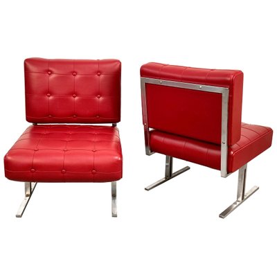 Italian Red Leatherette Lounge Chairs in the Style of Robert Haussmann for de Sede, 1950s, Set of 2-JDR-1126225