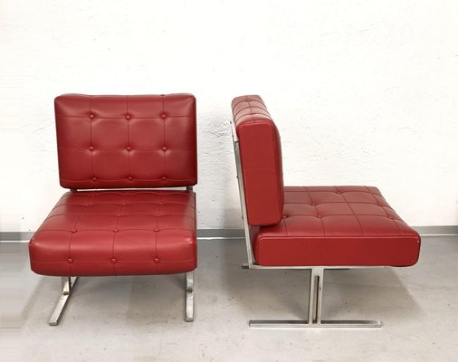 Italian Red Leatherette Lounge Chairs in the Style of Robert Haussmann for de Sede, 1950s, Set of 2-JDR-1126225