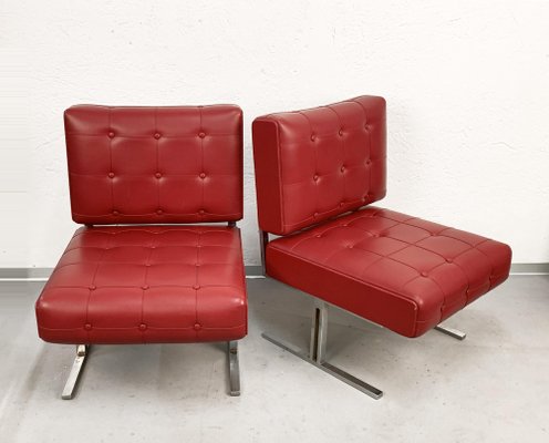 Italian Red Leatherette Lounge Chairs in the Style of Robert Haussmann for de Sede, 1950s, Set of 2-JDR-1126225