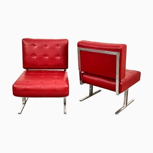 Italian Red Leatherette Lounge Chairs in the Style of Robert Haussmann for de Sede, 1950s, Set of 2-JDR-1126225