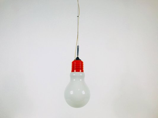 Italian Red Metal and Opaline Glass Ceiling Lamp, 1970s-PUK-555406