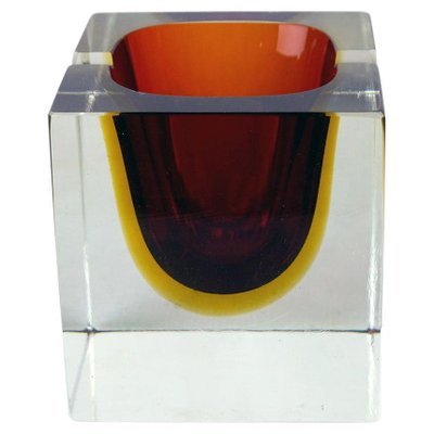 Italian Red Sommerso Murano Glass Block Ashtray attributed to Flavi Poli for Seguso, 1960s-MH-1817114