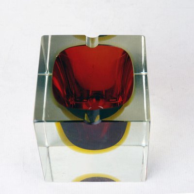 Italian Red Sommerso Murano Glass Block Ashtray attributed to Flavi Poli for Seguso, 1960s-MH-1817114