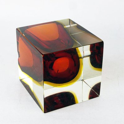 Italian Red Sommerso Murano Glass Block Ashtray attributed to Flavi Poli for Seguso, 1960s-MH-1817114