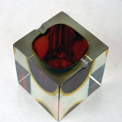 Italian Red Sommerso Murano Glass Block Ashtray attributed to Flavi Poli for Seguso, 1960s-MH-1817114