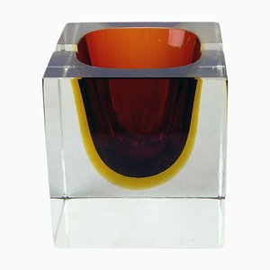 Italian Red Sommerso Murano Glass Block Ashtray attributed to Flavi Poli for Seguso, 1960s-MH-1817114