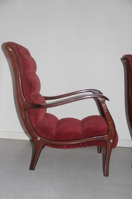 Italian Red Velvet and Walnut Lounge Chairs from Arredamenti Corallo, 1950s, Set of 2-EH-727326