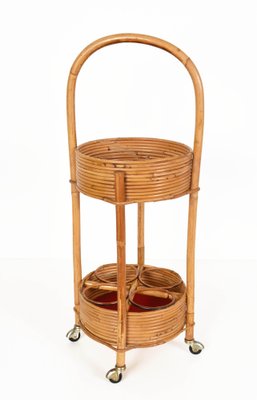 Italian Red Velvet, Bamboo & Rattan Bar Trolley, 1960s-JDR-1125969