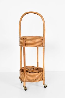 Italian Red Velvet, Bamboo & Rattan Bar Trolley, 1960s-JDR-1125969