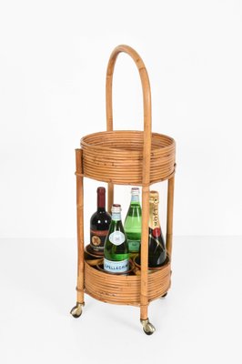 Italian Red Velvet, Bamboo & Rattan Bar Trolley, 1960s-JDR-1125969