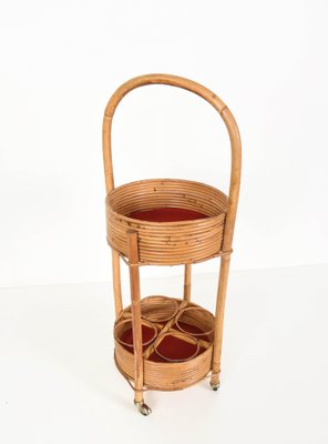 Italian Red Velvet, Bamboo & Rattan Bar Trolley, 1960s-JDR-1125969