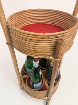 Italian Red Velvet, Bamboo & Rattan Bar Trolley, 1960s-JDR-1125969