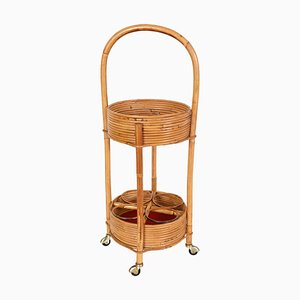 Italian Red Velvet, Bamboo & Rattan Bar Trolley, 1960s-JDR-1125969