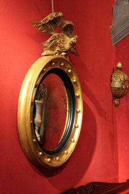 Italian Regency Round Giltwood and Ebonized Convex Mirror with Carved Eagle-AXE-1433392