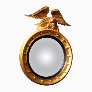 Italian Regency Round Giltwood and Ebonized Convex Mirror with Carved Eagle-AXE-1433392