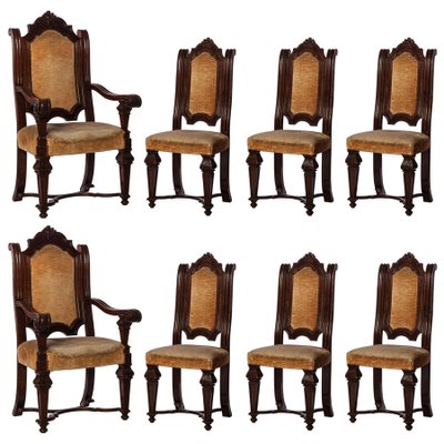 Italian Renaissance Revival Chairs and Armchairs, Set of 8-MBH-1032598